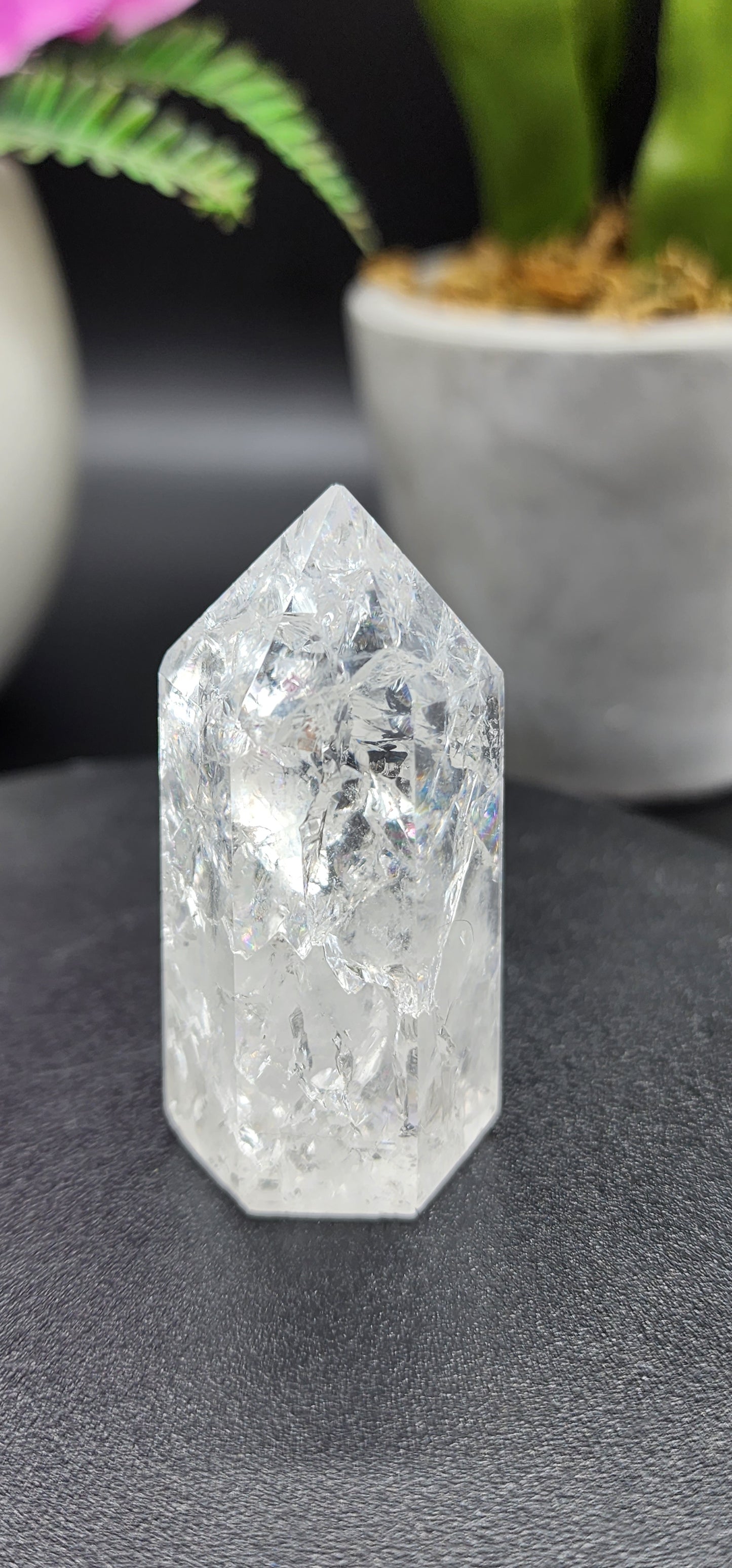 Clear Quartz Fire and Ice Point