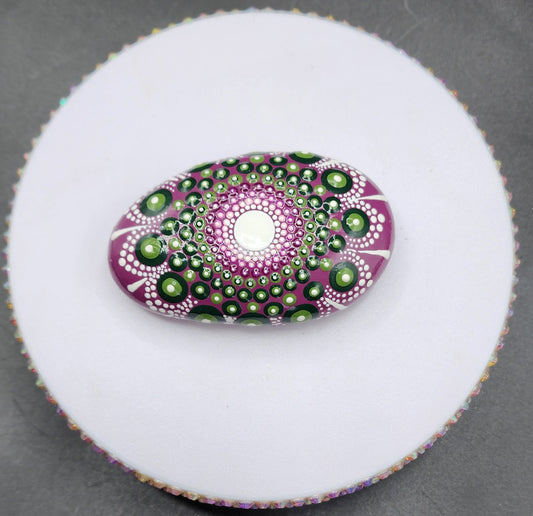 Celina Miller Art - Purple, Green and White Mandala Palmstone