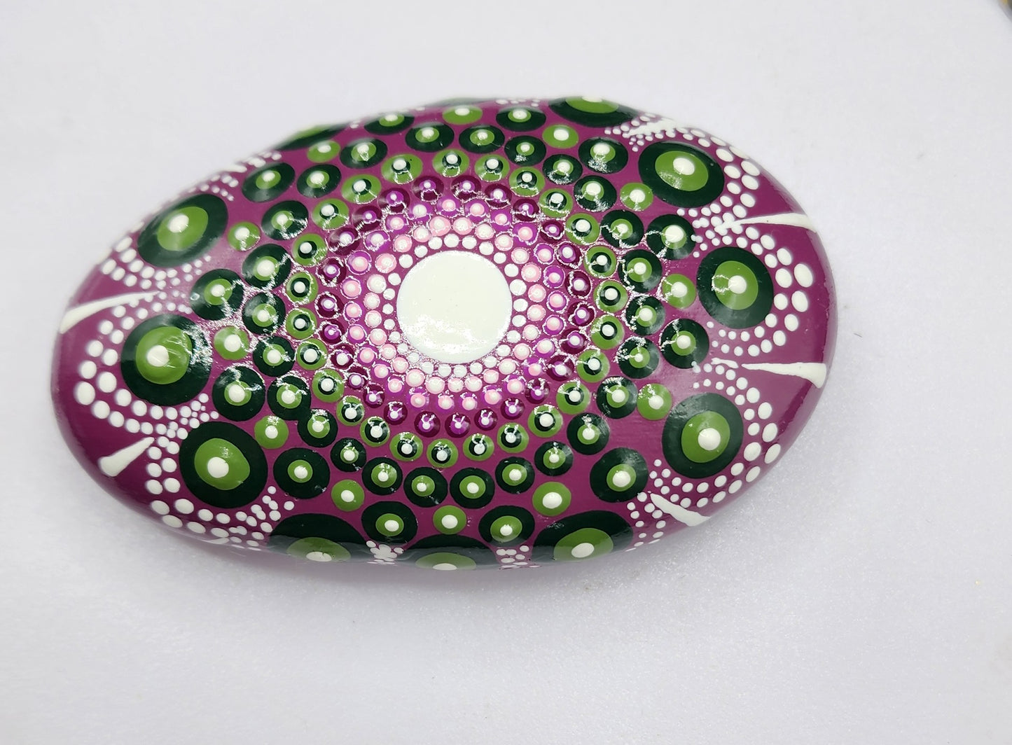 Celina Miller Art - Purple, Green and White Mandala Palmstone