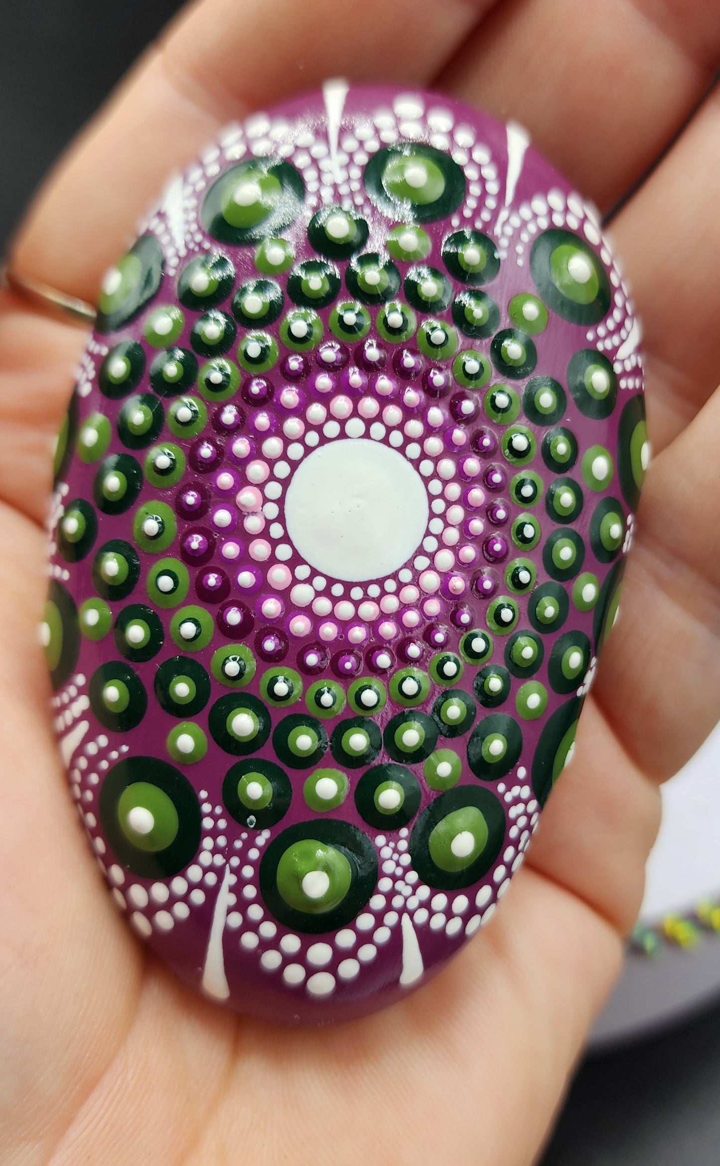 Celina Miller Art - Purple, Green and White Mandala Palmstone