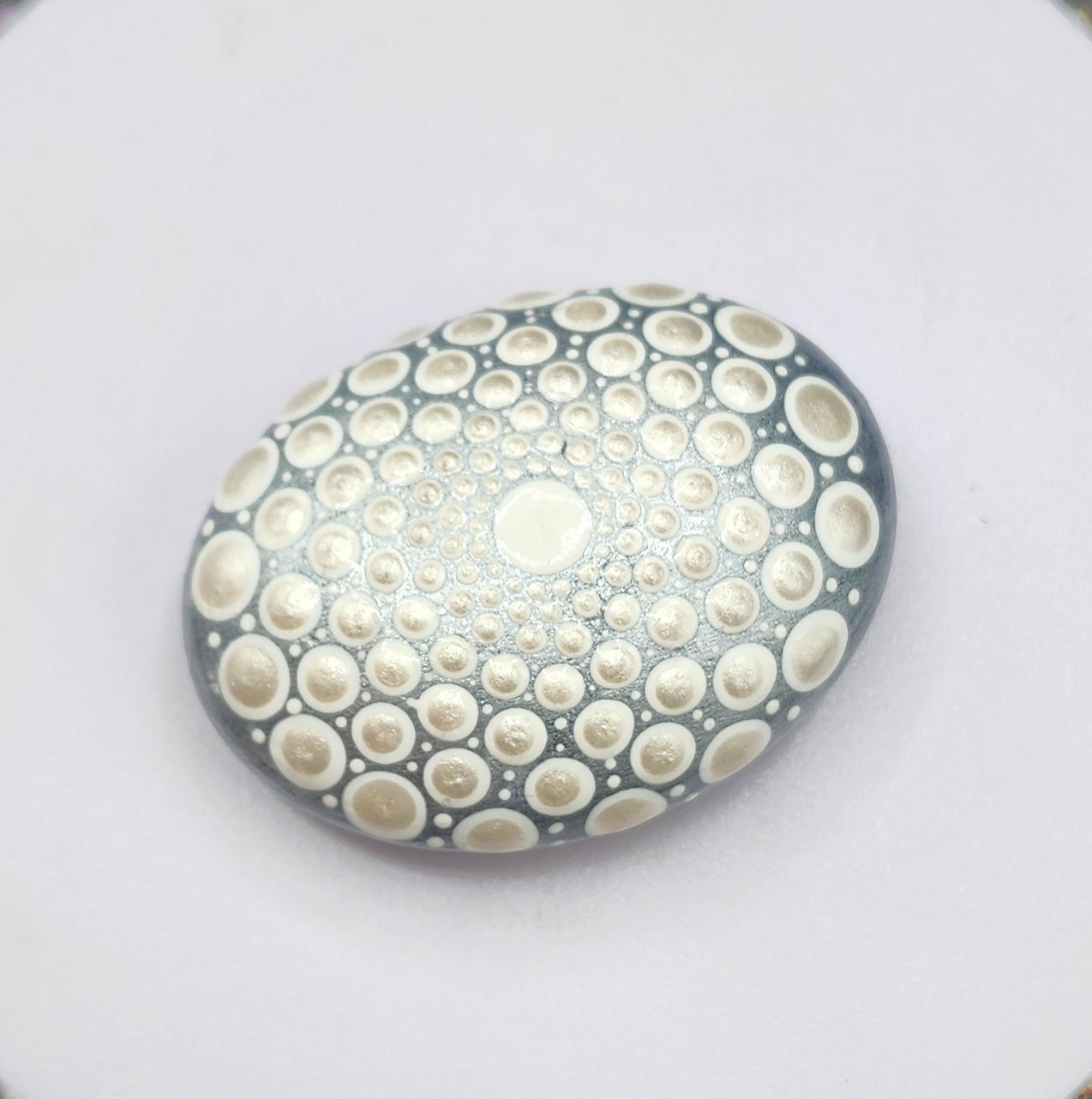 Celina Miller Art - Silver and White Mandala Palmstone