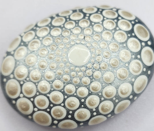 Celina Miller Art - Silver and White Mandala Palmstone