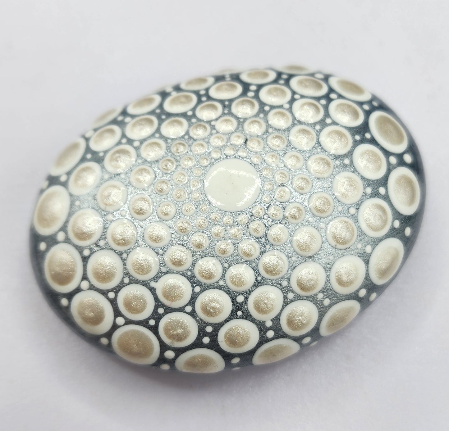 Celina Miller Art - Silver and White Mandala Palmstone