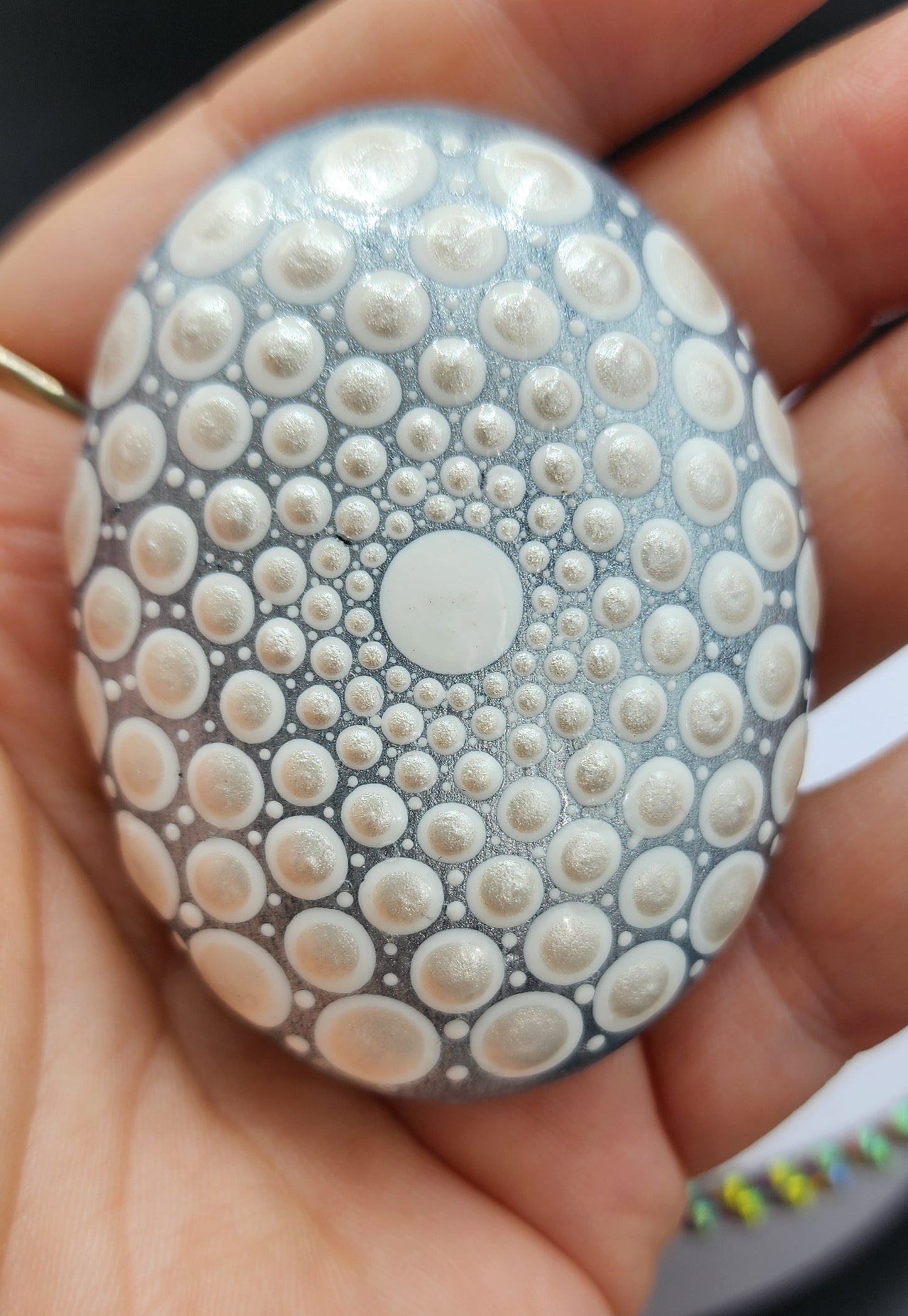 Celina Miller Art - Silver and White Mandala Palmstone