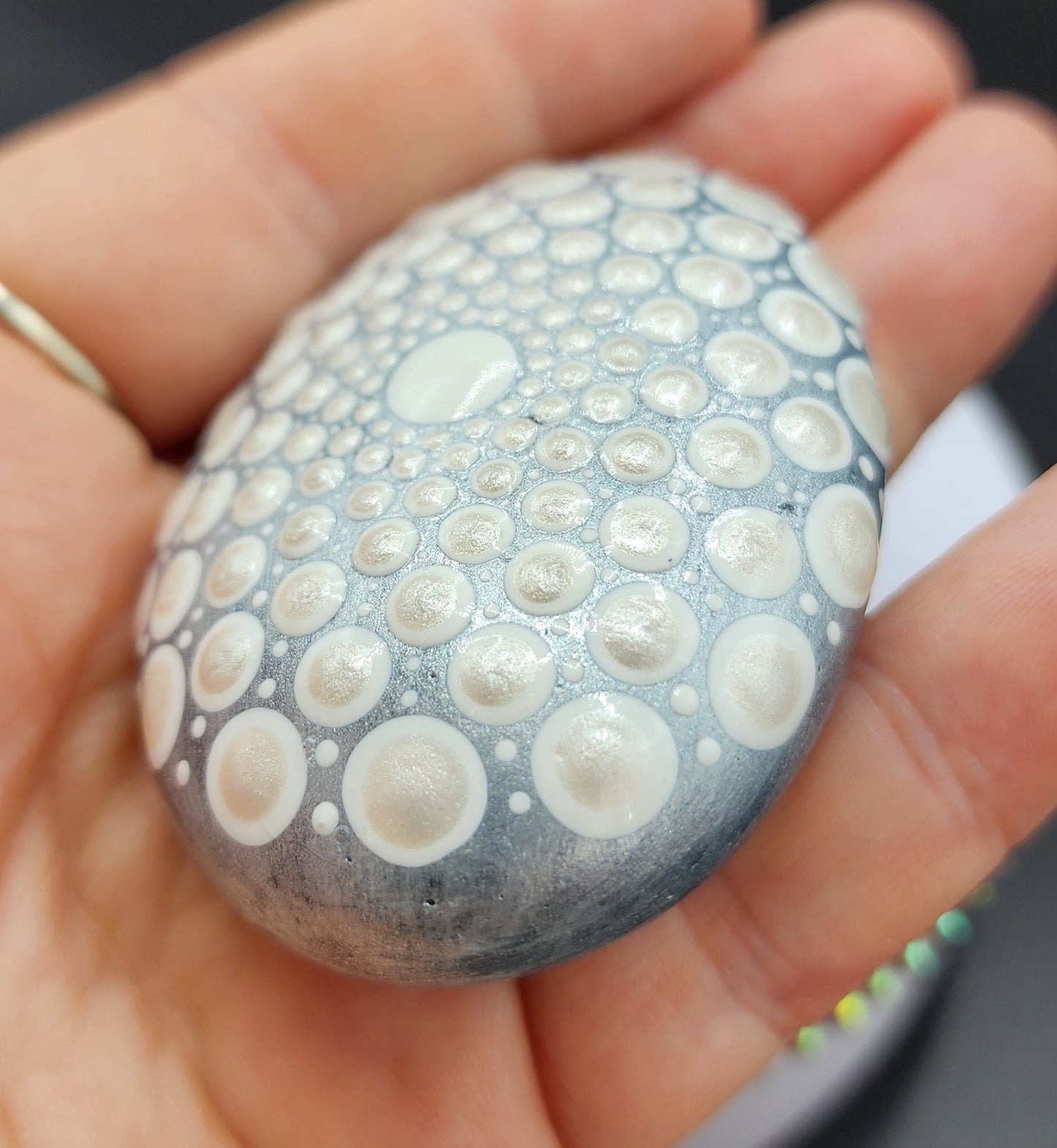 Celina Miller Art - Silver and White Mandala Palmstone