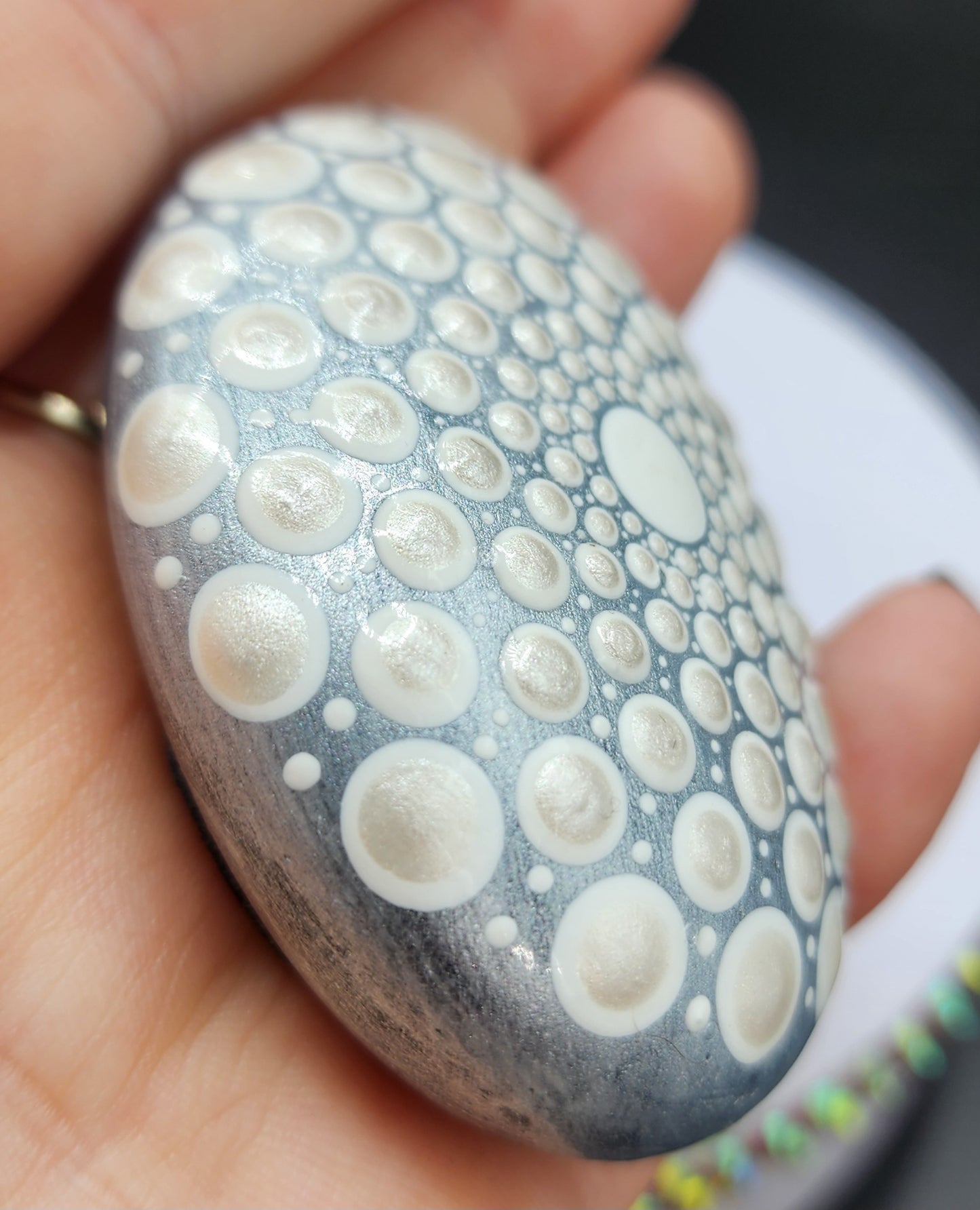 Celina Miller Art - Silver and White Mandala Palmstone