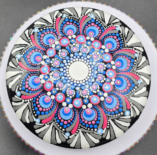 Celina Miller Art - Pink blue and Grey XL Mandala Stone