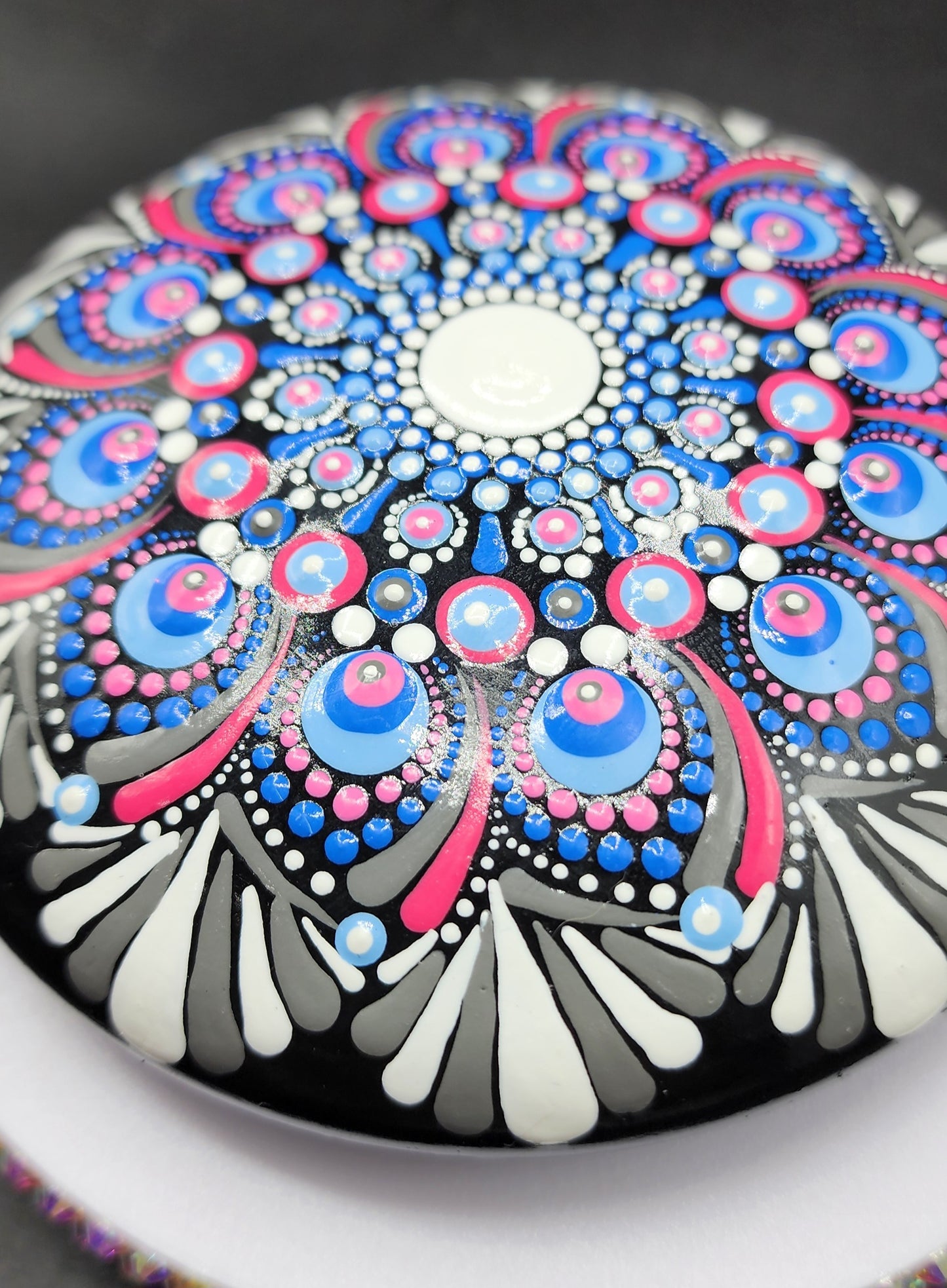 Celina Miller Art - Pink blue and Grey XL Mandala Stone