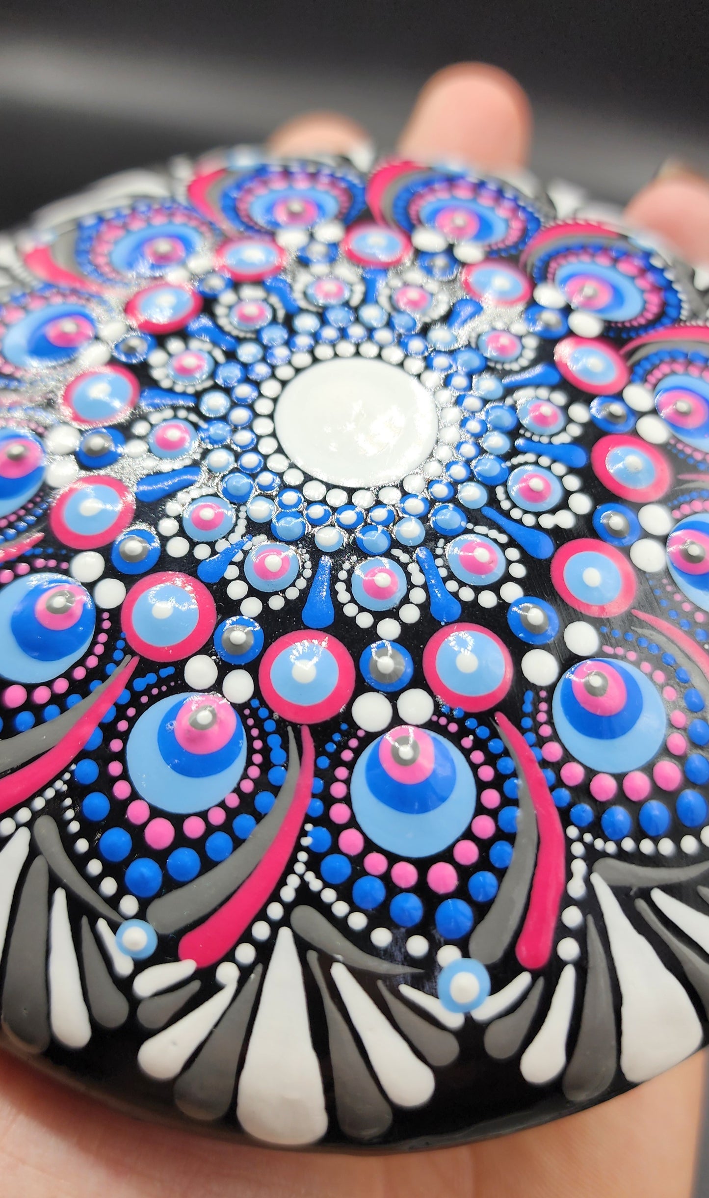 Celina Miller Art - Pink blue and Grey XL Mandala Stone