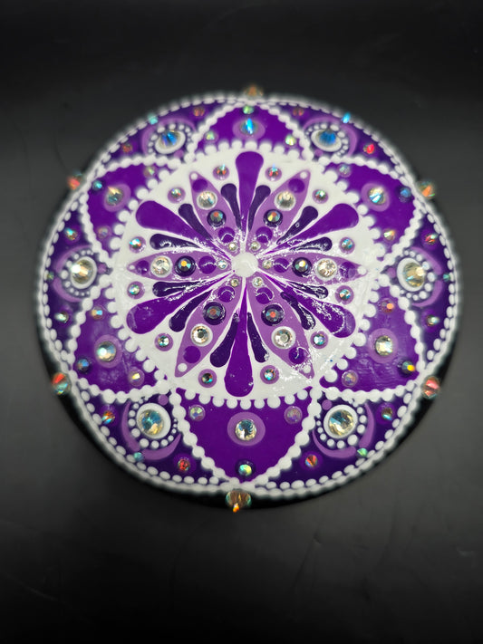 Celina Miller Art - Bling Purple and White Mandala Stone